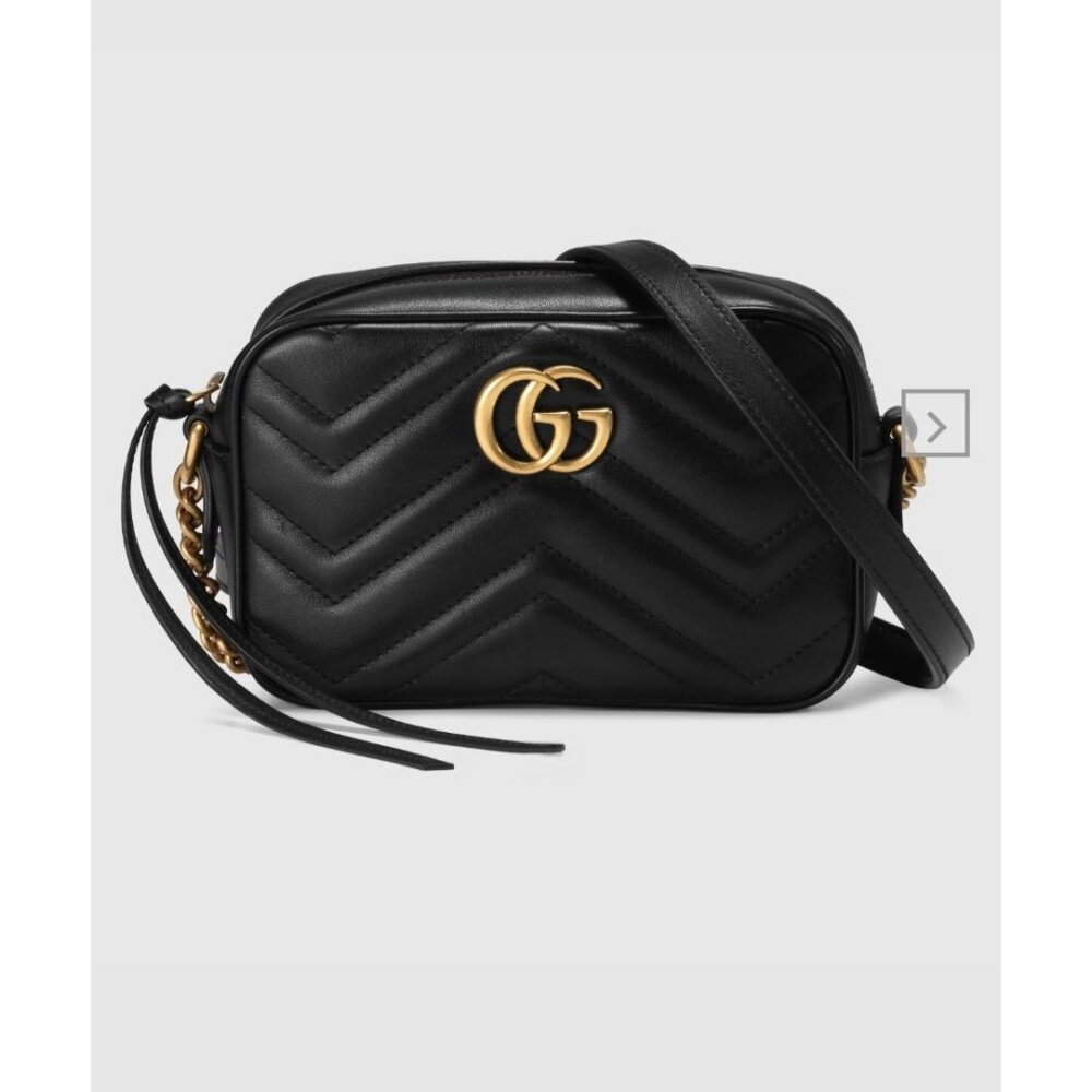 NIB Gucci Marmont Mini Camera Bag Black Leather Crossbody Gold - Picture 3 of 12